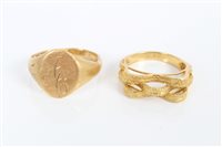 Lot 3405 - Gold (18ct) signet ring with initials - A.C.,...