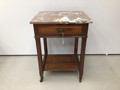 Lot 159 - Edwardian walnut table with marble top single drawer