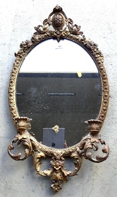 Lot 183 - Victorian giltwood and gesso oval girandole mirror