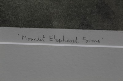 Lot 1182 - Ron Sims (1944-2014) silkscreen, Moonlit Elephant Forms, signed 1/1 glazed frame, 43cm x 42cm