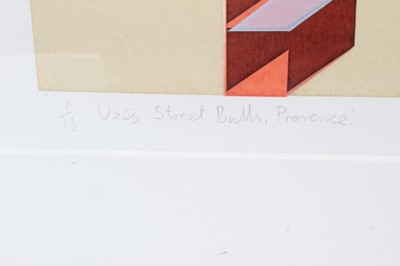 Lot 1183 - Ron Sims (1944-2014) silkscreen, Uzés Street Balls, Provence, signed 1/13 glazed frame, 32cm x 61cm