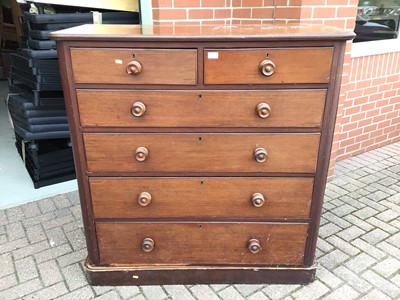Lot 160 - Victorian mahogany chest of two short and three long graduated drawers with turned bun handles on separate plinth base