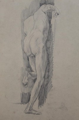Lot 130 - Group of five early/mid 20th century English School pencil life drawings depicting a male nude, framed, 31cm x 25cm