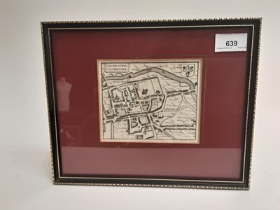 Lot 639 - Rutger Hermannides - 17th century engraving - map of 'Colchestria.Colchester'11cm x 13.5cm, 18th century engraving- 'Perspective View of Colchester, in the county of Essex', and five antique hand c...
