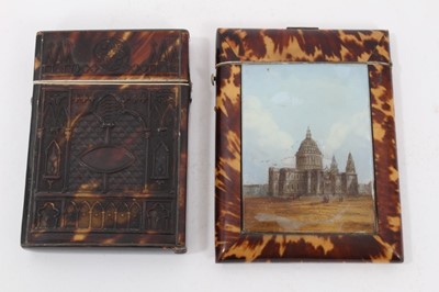 Lot 775 - Mid 19th century tortoishell and painted plaque card case