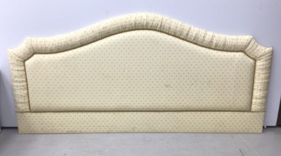 Lot 172 - Contemporary shaped headboard together with a carved pelmet and drapes