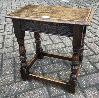 Lot 229 - Carved oak coffin stool, 45cm x 26cm
