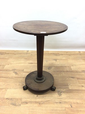 Lot 116 - Nineteenth century mahogany wine table with circular top on faceted column and circular base with scroll feet, 48cm diameter, 69cm high