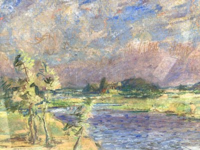 Lot 103 - Attributed to Peggy Somerville pastel, Suffolk river