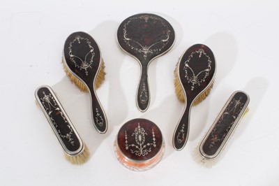 Lot 404 - George V and later silver and tortoiseshell piquet work dressing table items