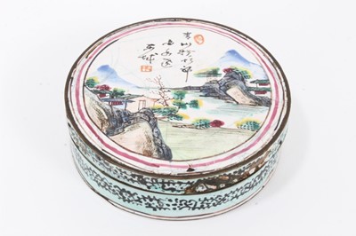 Lot 599 - 18th century Cantonese enamel snuff box of circular form