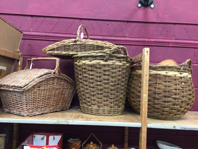 Lot 528 - Two wicker log baskets, wicker trug and various baskets