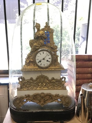 Lot 196 - Late 19th century French ormolu and marble clock by Henri Marc, Paris, under glass dome