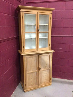 Lot 856 - Victorian pine two height kitchen dresser with two glazed doors and two panelled doors below