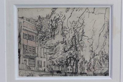 Lot 1197 - *Ruskin Spear, pencil and brown chalk with colour notes, 'Berkeley Square', signed, inscribed to label verso 15 x 19.5cm