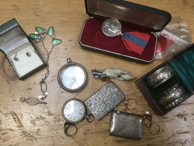 Lot 704 - Silver including fob watch, vesta, cased napkin rings etc