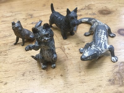Lot 239 - Cold painted bronze cat, other similar figures
