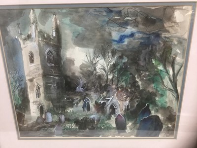 Lot 129 - John Piper style watercolour of a Church
