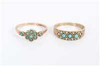 Lot 3411 - Gold (9ct) turquoise and seed pearl ring and...
