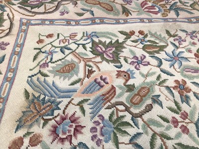 Lot 102 - Hand stitched wool tapestry rug with fringing.