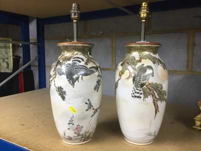 Lot 388 - Pair of Japanese satsuma vases converted to lamps