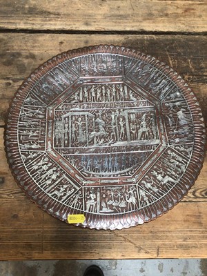 Lot 48 - 1920's Egyptian Revival 'Cairo ware' inlaid silver and copper dish