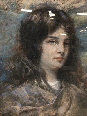 Lot 306 - Pastel portrait of a lady in glazed oak frame