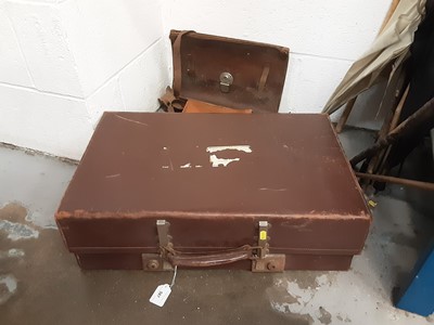 Lot 587 - Assorted parasols, sticks, leather suitcase, cartridge bag and briefcase