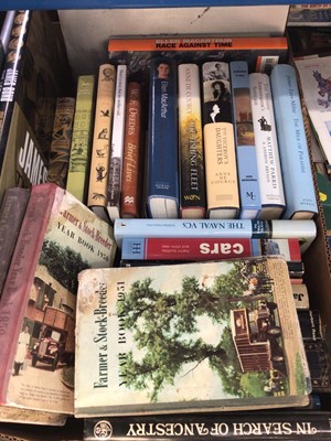 Lot 70 - Five boxes of mixed ephemera and books include Giles annuals, Ian Botham signed Essex cricket programme, theatre programmes and other items