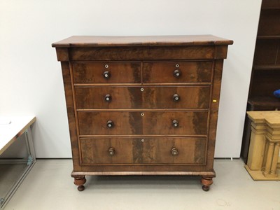 Lot 28 - 19th century mahogany chest with frieze drawer, two short and three long graduated drawers below on turned feet