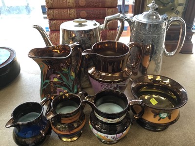 Lot 199 - Small collection of 19th century copper lustre, together with Victorian silver plated hot water jug and coffee pot