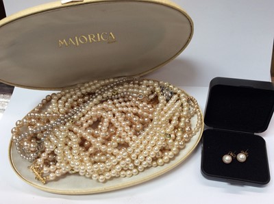 Lot 657 - Group simulated pearl necklaces and pair 9ct gold pearl stud earrings