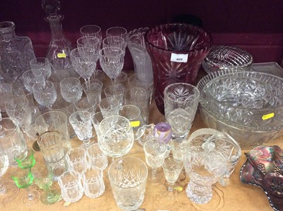 Lot 489 - Group glass ware including Stuart crystal wine glasses, cut glass decanter, coloured glass vases etc