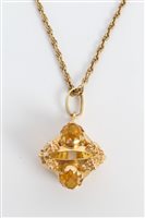 Lot 3415 - Yellow metal pendant set with four oval mixed...