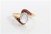 Lot 3416 - Moonstone oval cabochon crossover ring with...