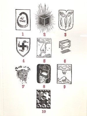 Lot 143 - Ant Macari (contemporary) woodcut print, ‘A quaint work of piety. ( in memory of Joseph Crawhall II)  signed and numbered  6/100