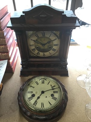 Lot 198 - Edwardian mantel clock by Boby & Jannings of Ipswich together with a Victorian Oak Bulkhead clock with plaque "Norah 1897"