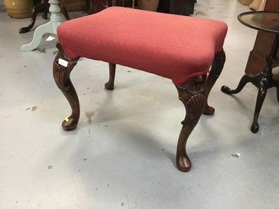 Lot 877 - Good quality 1930s Georgian-style dressing stool with carved cabriole legs and shell carved knees , red upholstery on pad feet 57 x 48 cm