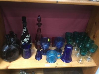 Lot 255 - Group of assorted 19th century glass ware to include Bristol Green glasses, decanters and others