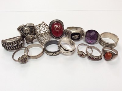 Lot 654 - Fourteen silver ladies and gentlemen’s rings including some set with stones