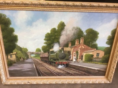 Lot 176 - R Beckwith - three oils on board, landscapes with steam trains