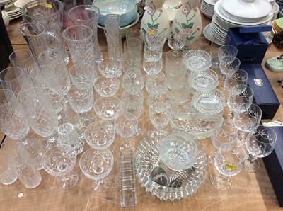Lot 459 - Group cut glassware including vases, wine glasses, whisky balloons and dishes