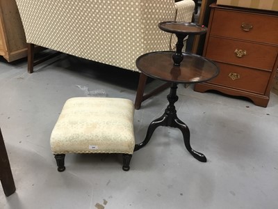 Lot 888 - 19th century footstool with inverted tulip feet and two tier tripod wine table (2)