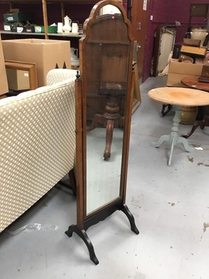 Lot 889 - 1930s walnut cheval mirror on splayed supports