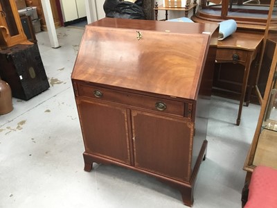 Lot 890 - Georgian-style inlaid mahogany bureau with cupboards below on bracket feet ,77 cm wide, 100 cm high