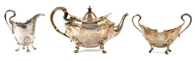 Lot 394 - Three piece silver teaset