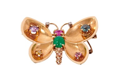 Lot 602 - Gold and gem-set butterfly brooch