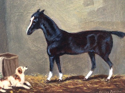 Lot 83 - Henry Percy, oil on board, A stable interior with a dog and a horse, signed, in gilt frame, 14 x 19cm