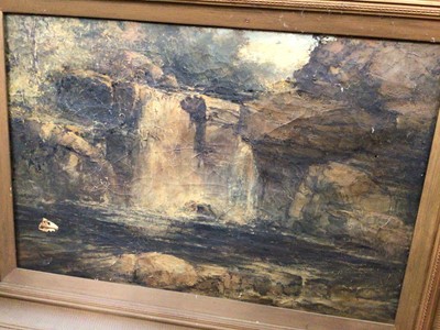 Lot 563 - Large oil on canvas landscape scene in gilt frame, together with two other gilt frames