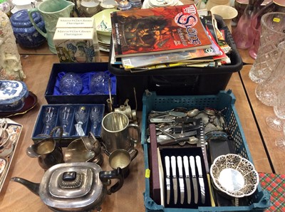 Lot 457 - Small collection of silver plate, flatware, box of 2000AD comics and other items